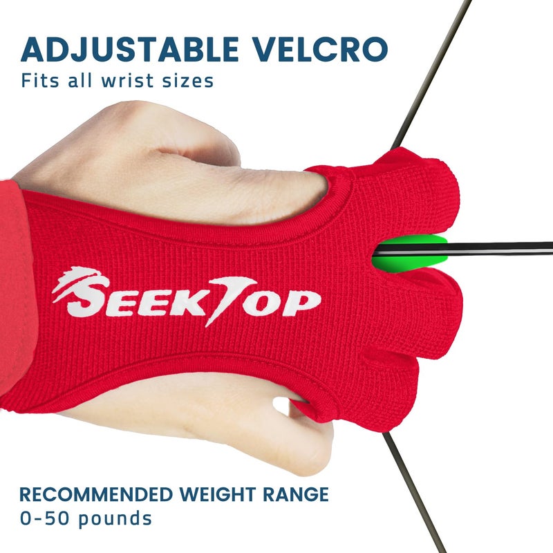 Seektop Archery Gloves Shooting Hunting Leather Three Finger Protector for Youth Adult Beginner (Red, S) - Image 5